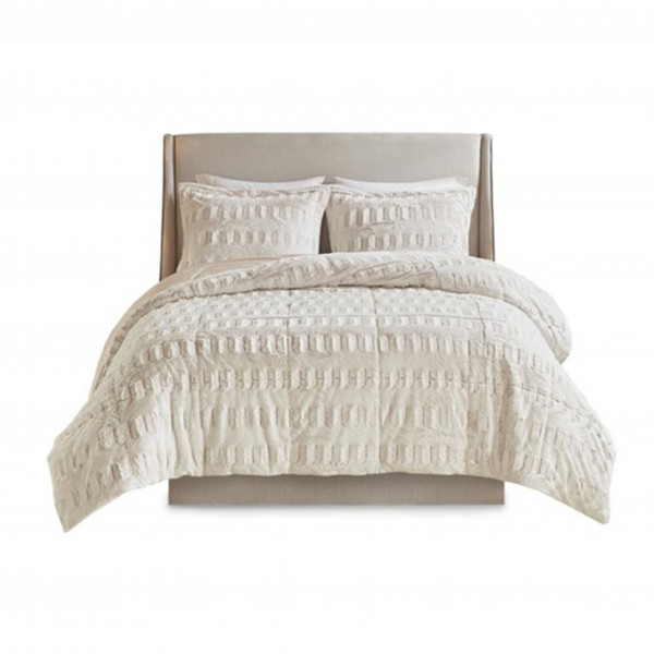 Eastern King/Cal King Comforter-3 Piece Set Fur Print Cream and Blush
