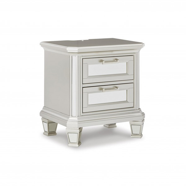 Lydia White 2 Drawer Nightstand with USB & Led Light