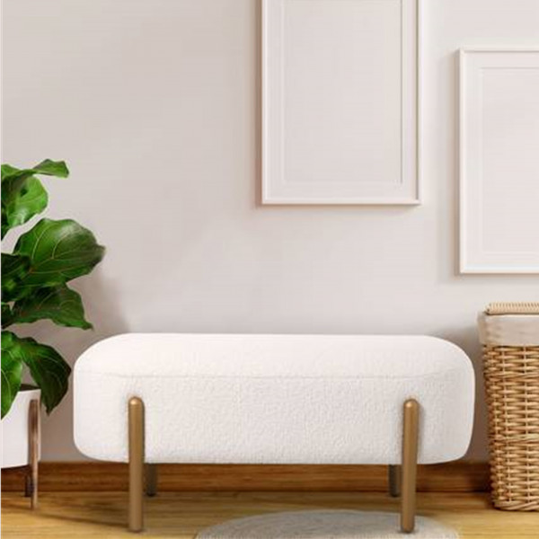 Modern Leonie Benches White Terry Fabric and Gold Metal legs