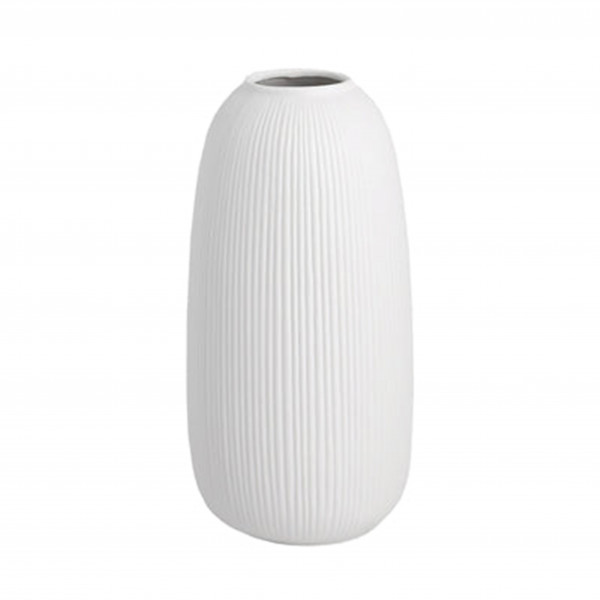 Tall White Ribbed Vase